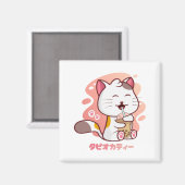 Cat en Boba Milk Tea Anime Kawaii Square Magnet (Voorkant / Achterkant)
