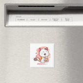 Cat en Boba Milk Tea Anime Kawaii Square Magnet (Insitu (Vaatwasser))