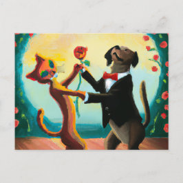 Cat en Dog Dansende Tango in Dance Club, AI Art Briefkaart
