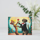 Cat en Dog Dansende Tango in Dance Club, AI Art Briefkaart (Staand voorkant)