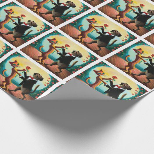 Cat en Dog Dansende Tango in Dance Club, AI Art Cadeaupapier (Hoek)