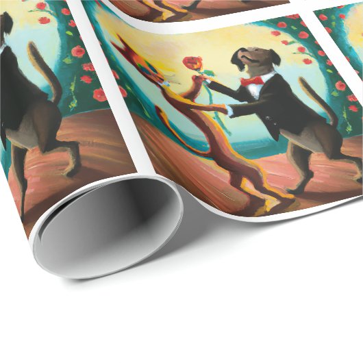 Cat en Dog Dansende Tango in Dance Club, AI Art Cadeaupapier (Rol Hoek)