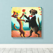 Cat en Dog Dansende Tango in Dance Club, AI Art Canvas Afdruk (Insitu (Houten vloer))