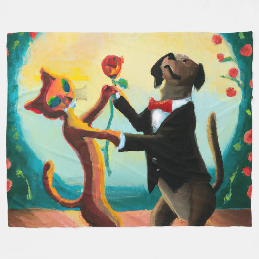 Cat en Dog Dansende Tango in Dance Club, AI Art Fleece Deken (Voorkant (Horizontaal))