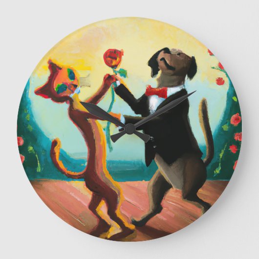 Cat en Dog Dansende Tango in Dance Club, AI Art Grote Klok (Voorkant)