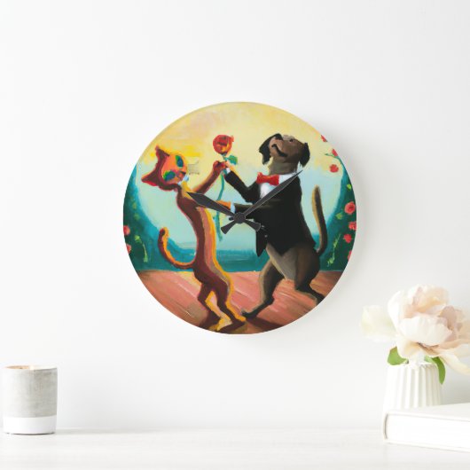 Cat en Dog Dansende Tango in Dance Club, AI Art Grote Klok (Huis)
