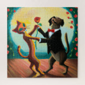 Cat en Dog Dansende Tango in Dance Club, AI Art Legpuzzel (Verticaal)