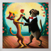 Cat en Dog Dansende Tango in Dance Club, AI Art Poster (Voorkant)