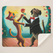 Cat en Dog Dansende Tango in Dance Club, AI Art Sherpa Deken (Voorkant (horizontaal))