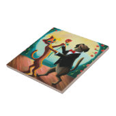 Cat en Dog Dansende Tango in Dance Club, AI Art Tegeltje (Zijkant)