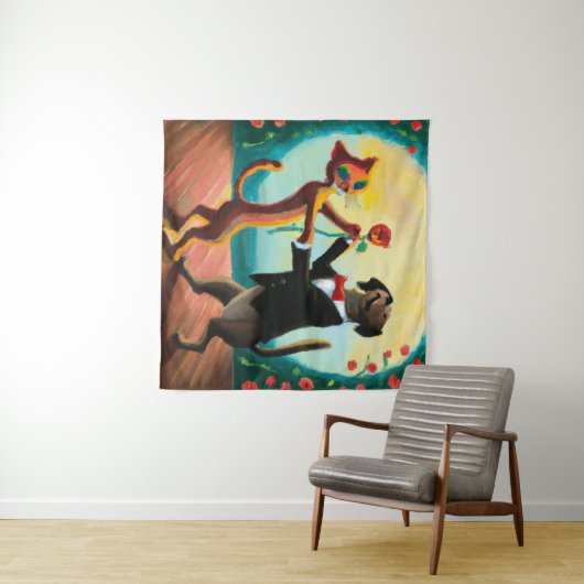 Cat en Dog Dansende Tango in Dance Club, AI Art Wandkleed (In Situ (horizontaal))