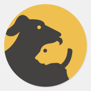 Cat en Dog Silhouette Ronde Sticker
