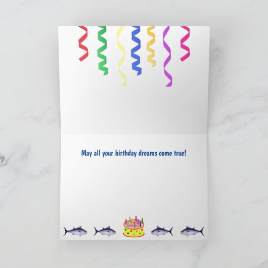 Cat en Fish Funny Dreams Birthday Kaart (Binnen)