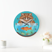 Cat en Goldfish Bowl Funny Hungry Grinning Kat Grote Klok (Huis)