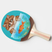 Cat en Goldfish Bowl Funny Hungry Grinning Kat Tafeltennisbatje (Zijkant)
