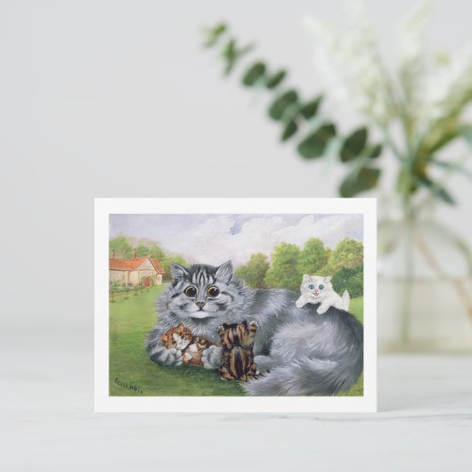 Cat en haar Kittens, Louis Wain Briefkaart (Staand voorkant)