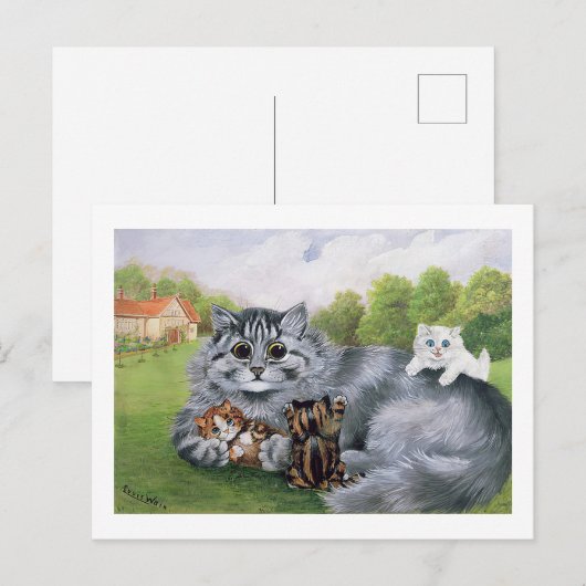 Cat en haar Kittens, Louis Wain Briefkaart (Voorkant / Achterkant)