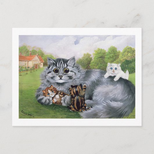 Cat en haar Kittens, Louis Wain Briefkaart (Voorkant)
