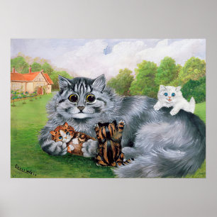 Cat en haar Kittens, Louis Wain Poster