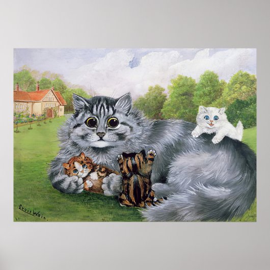 Cat en haar Kittens, Louis Wain Poster (Voorkant)
