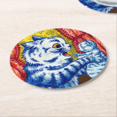 Cat en her Kittens Ronde Kartonnen Onderzetter (Gebogen)