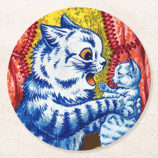 Cat en her Kittens Ronde Kartonnen Onderzetter (Voorkant)