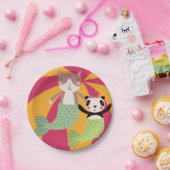 Cat en Panda Summer Mermaids Papieren Bordje (Feest)