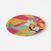 Cat en Panda Summer Mermaids Papieren Bordje (Gekanteld)