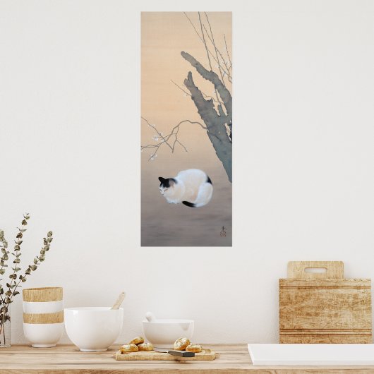 Cat en Plum Blossom Poster (Keuken)