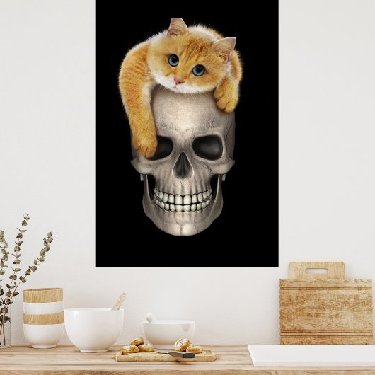 Cat en schedel poster (Keuken)