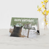Cat en Squirrel Funny Birthday Kaart (Gele Bloem)