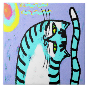 Cat en Sun Abstracte digitale kunst Tegeltje