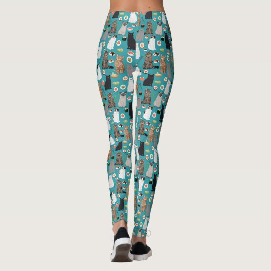 Cat en Sushi grappig voedselpatroon Leggings (Achterkant)