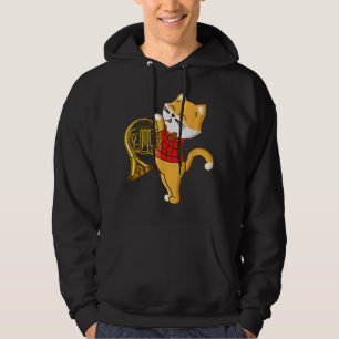 Cat Enjoying The Music Instrument French Horn1 Hoodie