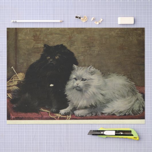 Cat Ephemera Decoupage Zwart Wit Perzen Tissuepapier (Craft)