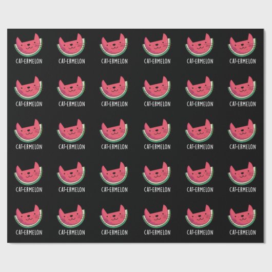 Cat-ermelon Funny Cat Watermelon Pun Dark BG Cadeaupapier (Vlak)