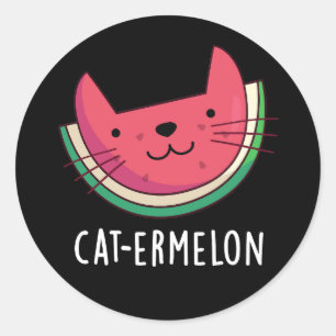 Cat-ermelon Funny Cat Watermelon Pun Dark BG Ronde Sticker