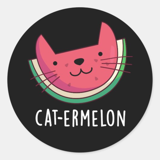 Cat-ermelon Funny Cat Watermelon Pun Dark BG Ronde Sticker (Voorkant)
