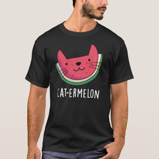 Cat-ermelon Funny Cat Watermelon Pun Dark BG T-shirt (Voorkant)