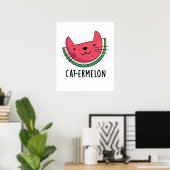 Cat-ermelon Funny Cat Watermelon Pun Poster (Thuiskantoor)
