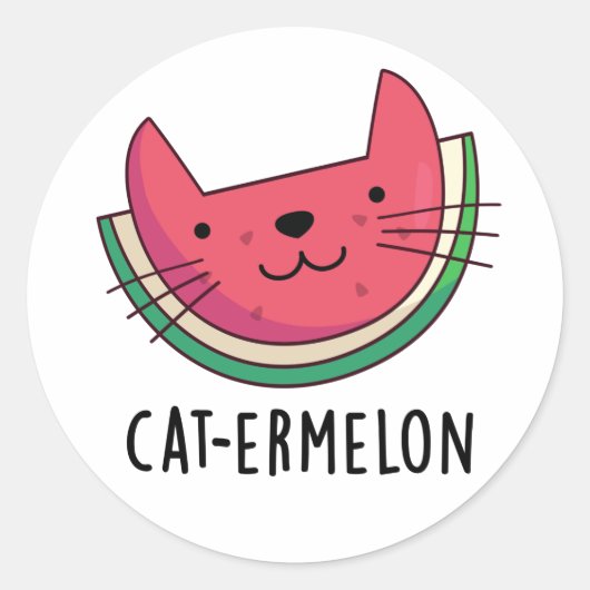 Cat-ermelon Funny Cat Watermelon Pun Ronde Sticker (Voorkant)