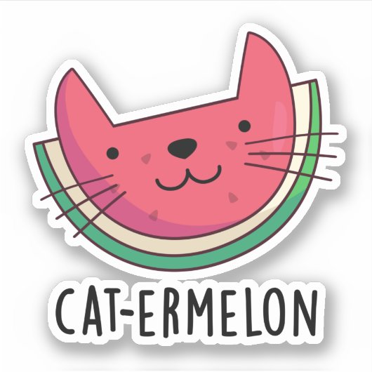 Cat-ermelon Funny Cat Watermelon Pun Sticker (Voorkant)