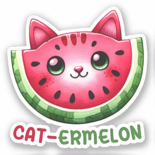 Cat-ermelon Funny Cat Watermelon Pun Sticker (Voorkant)