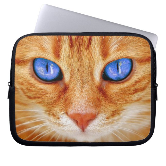 Cat Eyes Face Tiger mackerel red Cat Laptop Sleeve (Voorkant)