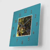 Cat Eyes Hypnotizing Blauwgroen foto met omlijstin Vierkante Klok (Hoek)