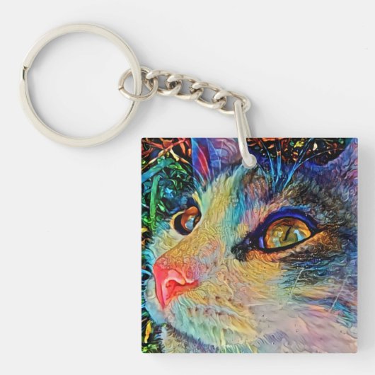  Cat Face Art Sleutelhanger Ring (Voorkant)