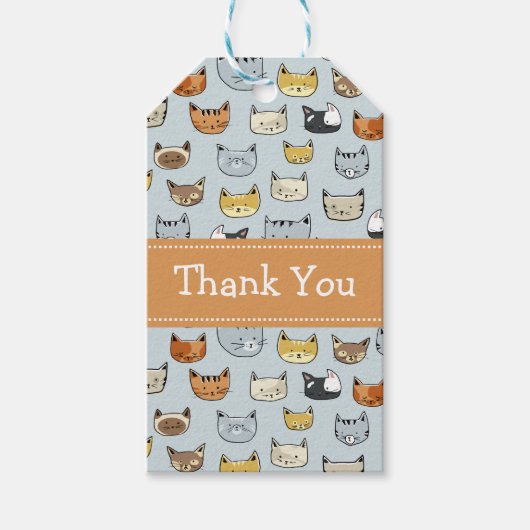 Cat Face Doodle Patroon Cadeaulabel (Voorkant)