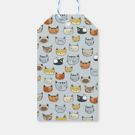 Cat Face Doodle Patroon Cadeaulabel (Achterkant)