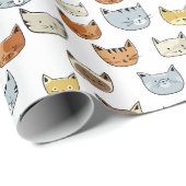 Cat Face Doodle Patroon Cadeaupapier (Rol Hoek)