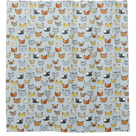 Cat Face Doodle Patroon Douchegordijn (Voorkant)